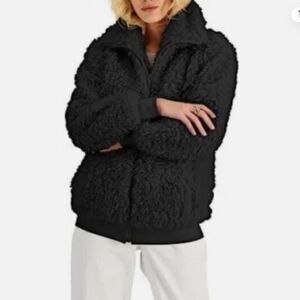 INC International Concepts Faux Fur Full Zip Jacket Women's Size S Deep Black